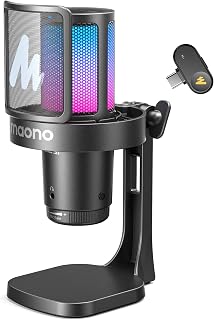 MAONO DGM20W Wireless Gaming Microphone for PC & Smartphones | USB-C Receiver, Clear Voice, Noise Reduction, Software Control, Custom RGB, Mute, Boom Mic Set for Discord Streaming & Gaming