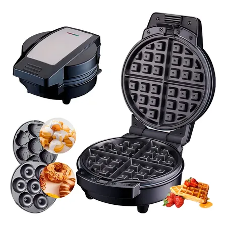 Maquina 3 En 1 Donas Waflera Cupcake Eléctrica Antiadherente Plateado/negro