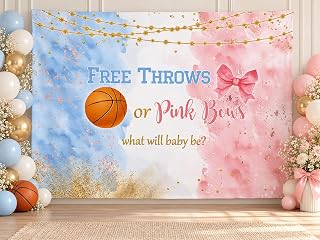 MEHOFOND 7x5ft Free Throws or Bows Gender Reveal Backdrop Basketball Gender Reveal Baby Shower Party Decorations Supplies Blue Pink Watercolor Photography Background Banner Cake Table Studio Props