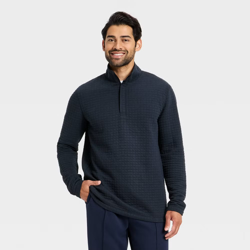 Men Quilted Fleece 1/2 Zip Pullover Sweatshirt - All In Motion