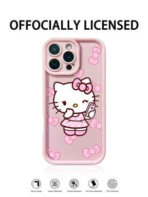 Miniso Cute Hello Kitty Pink Rhombus Bow Pattern Phone Case For IPhone 15 14 13 12 11 Pro Max X XS XR 7 8 Plus Soft Shockproof Full Coverage Cover Fit Samsung S24 S23 Ultra A54 A34 A14 Google Pixel 8 7 Girls Kawaii Protective Shell IPhone17promax//15/14P