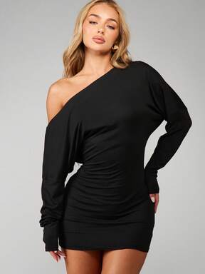 MISSGUIDED Long Sleeve Off Shoulder Ruched Bodycon Mini Dress One Shoulder Asymmetric Evening Party Fall Winter #SexyLBDs