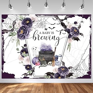 Mocsicka Halloween Baby Shower Backdrop A Baby is Brewing Baby Shower Party Decoartion Watercolor Flower Coffin Vampire Bat Baby Sprinkle Banner (Purple, 10x8ft(120''x96''))