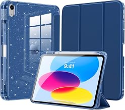 MoKo Glitter Case for iPad (A16) 11th/10th Gen 2025/2022, Navy Blue | Trifold Stand Folio Case Sparkly Glitter Smart Cover with Pencil Holder Auto Wake/Sleep Soft Flexible TPU bling Cover