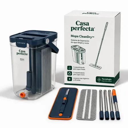 Mopa Lampazo Trapeador Casa Perfecta CleanDry Limpia Piso/ventanas Separador Agua Sucia/Limpia Doble Compartimiento