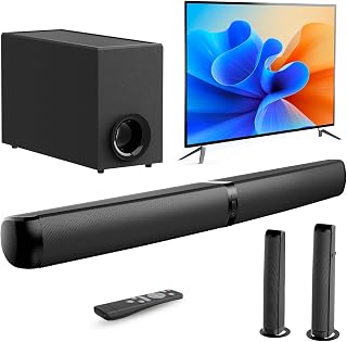 MZEIBO Sound Bar with Subwoofer, 120W Peak 2.1 CH Detachable Soundbar for TV, 2-in-1 Home Theater Audio System with DSP, Bluetooth 5.3, HDMI ARC, Optical & AUX for Movies, Music & Gaming