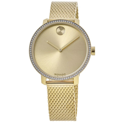New Movado Bold Shimmer 34mm Yellow Gold Dial Stainless Women's Watch 3600656