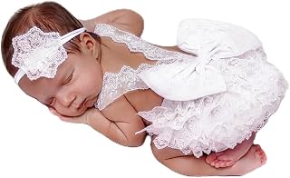 Newborn Photography Outfits Girl Baby Photography Prop Lace Romper Headress