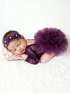 Newborn Photography Props Newborn Lace Romper Set with Matching Headband – Infant Baby Girl Outfit for Photoshoot