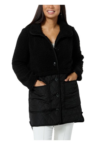 Nina Leonard Women's Collared Sherpa to Quilted Jacket Green