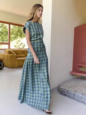 Nöista Plaid Two Pieces Set With Belted Top And Maxi Skirt For Summer Vacation And Resort Looks #PlaidPatterns