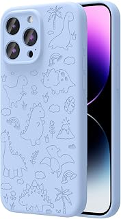 OAOA Magnetic Engraved Case Compatible with iPhone 15 Pro Case, Compatible with Magsafe, Camera All-Round Protection, Slim Liquid Silicone Phone Case for Women Girls, Baby Blue Dinosaur Land