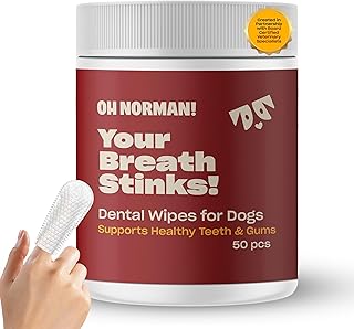OH NORMAN! Dog Dental Finger Wipes, Fresh Breath, Vet Developed, 50 Ct | Vet-reviewed finger wipes with peppermint & green tea extract remove plaque & freshen breath. No-fuss dental cleaning
