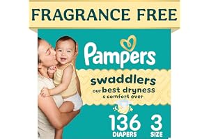 Pampers Swaddlers Diapers, Size 3 (13-26 lbs), 136 Count, Fragrance Free, Hypoallergenic, Absorbent, Pediatrician Recommended, Skin Safe