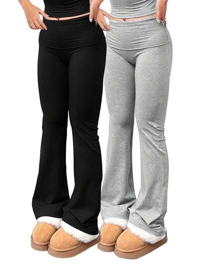 pcs/Set Trouser Style Yoga Pants For Women Elastic Waist Gym Workout Flare Leggings Casual High Waisted Bootcut Yoga Pants $3.40