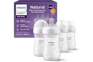 Philips Avent Natural Baby Bottles, Medium Flow, 9 oz, BPA-Free, 4-Pack | Breast + Bottle Feeding, Baby-Paced Milk Flow, Wide Breast-Shaped Nipple, Anti-Colic Valve, BPA-Free, Medium Flow Nipple