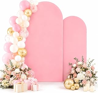 Pink Arch Backdrop Cover Set, 7ft&6ft | Stretchy Spandex Fabric, Wrinkle Resistant, Easy to Assemble, for Wedding, Birthday Party, Bridal Events, Graduation Decor