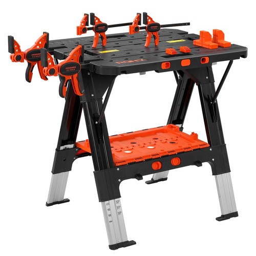 Pony 2-in-1 Work Bench Portable with 4pc Clamp 4pc Bench Dog, 2pc Safety Strap