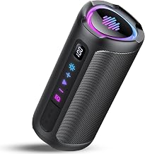 Portable Bluetooth Speaker with Battery Level Display, Powerful Sound Wireless Speaker: Deep Bass, BT 5.4, 20H Playtime, 7 RGB Modes, IPX7 Waterproof, TWS Pairing, Beach/Vacation Essentials(Black)