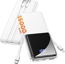 Portable Charger Power Bank, Slim 15000mAh Battery Pack with Built in Cable