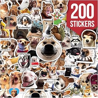 Premium 200 Pcs Funny Dog Stickers, Waterproof Vinyl Decals