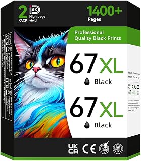 Printer Black Ink 67XL Compatible for HP 67xl Black Ink Cartridge Fit for HP Envy 6055e 6400 6000 6065e 6458e 6455e DeskJet 2855e 4100 4152e 4255e 2755e 2700 2725 2755e 2752 4155e Printer(2 Black)