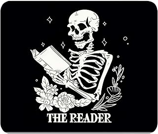 The Reader Skull Mouse Pad,Gothic Office Decor,Book Lovers Gifts,Goth Mousepad for Office Laptop Computer,Non-Slip Rubber Base Stitched Edge.