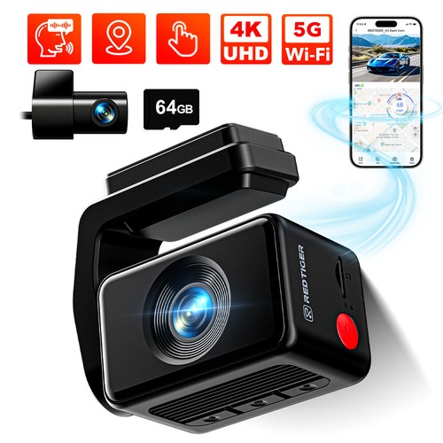 REDTIGER A4 5.8GHz WiFi Dash Cam 4K Front and Rear Dash Camera ,2" Touch Screen