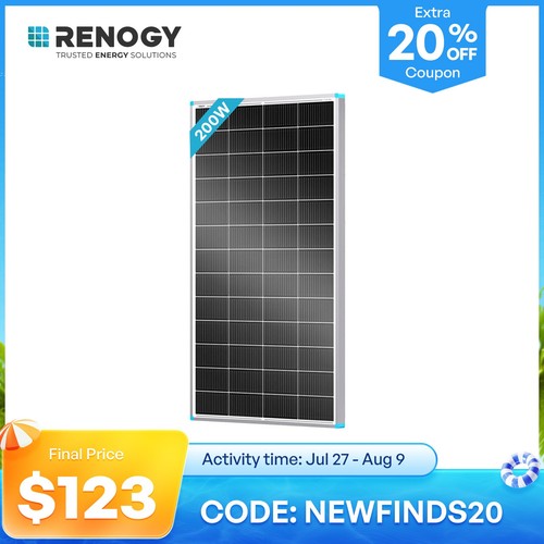 Renogy Solar Panel 200W Watt 24V Monocrystalline PV Off-Grid Power Module