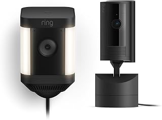 Ring Pan-Tilt Indoor Cam, Black with Ring Floodlight Cam Wired Plus, Black