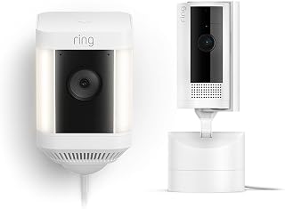 Ring Pan-Tilt Indoor Cam, White with Ring Floodlight Cam Wired Plus, White