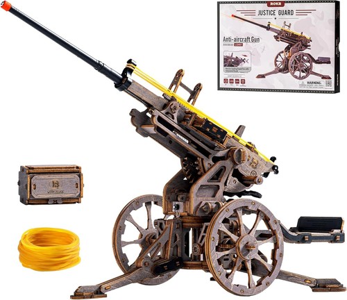 ROKR 3D Wooden Puzzle Model Adults DIY Model Kit Anti-aircraft Gun 3D Puzzle