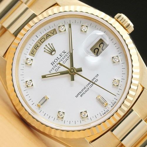 ROLEX MENS DAY DATE PRESIDENT 18238 WHITE 18K GOLD FACTORY DIAMOND DIAL WATCH