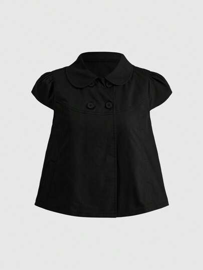 ROMWE Kawaii Women's Summer Graduation Outfits Vintage College Style Peter Pan Collar Cute Casual Blouse