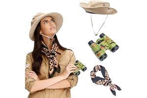 Safari Adventure Set with Binoculars, Sun Hat, and Wild Animal Print Scarf