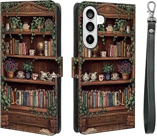 for Samsung Galaxy S26 Plus Wallet Case, PU Leather Flip Folio Phone Cover with Card Slots, Magnetic Closure, Kickstand and Full Protection,Bookshelf Book Plant
