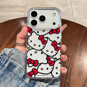 Sanrio Hello Kitty Grey Tonal Repeating Kitty Head With Red Bow Pattern Phone Case Compatible With Iphone Pro/ Pro Max/17/17 Pro/17 Pro Max/17 Air/16/15/14/13/12/11/X Series Iphone Pro Max Case Iphone Pro Case Iphone 17 Case The Girlfriend,Ideal Gift F