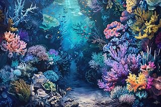 Under the Sea Backdrop 20x10ft Dreamlike Sea World Colorful Corals Ocean Backdrops for Photoshoot Underwater Theme Party Decorations for Baby Shower Birthday Photography Background Photo Booth Prop