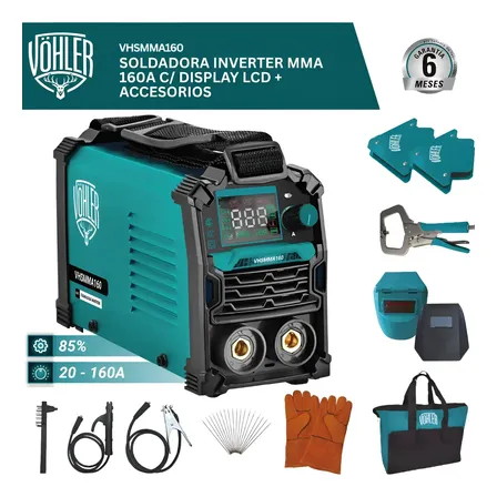 Soldadora Inverter 160a Mma Display Lcd Vöhler + Accesorios Azul Petróleo