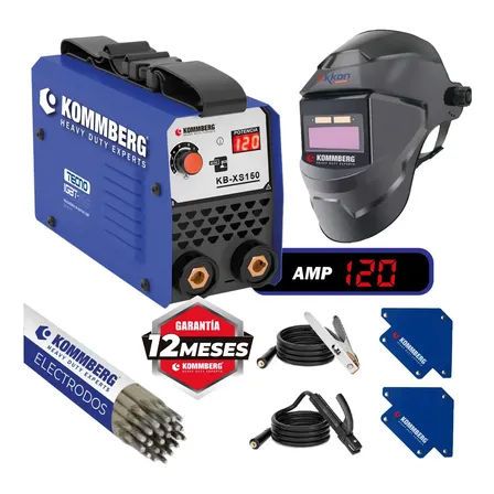 Soldadora Inverter KB-XS 150 + Máscara fotosensible Kommberg + 2 Escuadras Magnéticas + Electrodos