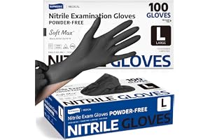 Supmedic Soft Max® Nitrile Exam Gloves, Powder-Free, Black, 100 Count | Soft Stretch Fit • Powder-Free • Latex-Free • Medical Examination • Cooking • Cleaning • Food Prep • Laboratory • Disposable