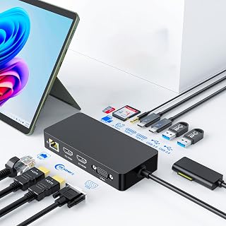 Surface Docking Station with Power Adapter, 11-in-1 Surface Dock, Dual Monitor 4K HDMI & VGA, Ethernet, USB Hub, SD/TF Card Reader for Surface Pro/Laptop/Book (HDMI + VGA)