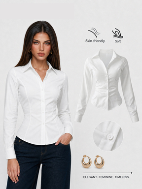 Sweetra Women's Casual Versatile Commuter Solid Color Waist Shirt #WorkwearBasics