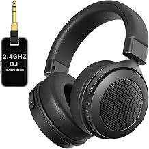 syndesmos 2.4GHz Wireless Headphones for Guitar Amp, 20ms Low Latency | Over Ear Headphones with 6.35mm & 3.5mm Jack, for Bass Guitar Studio Monitor & Mixing DJ AMP Keyboard, Black