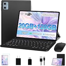 Tablet 10 inch Android Tablet, Electronics Tablets with Keyboard,128GB Storage+2TB Expansion,2 in 1 Tablets, HD IPS Display, WiFi 6, 6000mAh, Widevine L1, Dual Camera, BT 5.0, Black