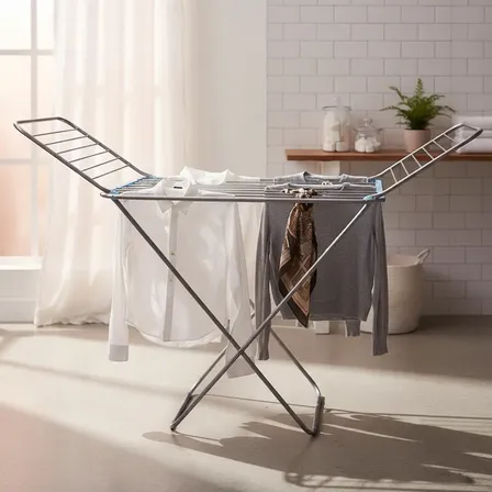 Tender Para Ropa Con Alas Plegable Hogar Actual De Pie Aluminio 176cm Largo Desplegado