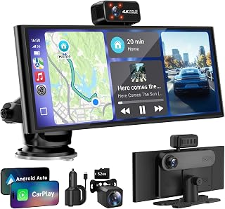 Tenlike CarPlay Screen for Car Tablet Android Auto Smart Screen for Car, 4K Dash Cam Portable Car Play with 3 Channel Camera,10.26” Wireless Display with FM Radio Stereo Bluetooth 5.2, 32GB TF Card