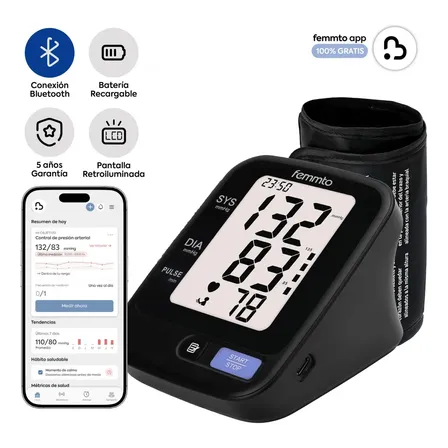 Tensiometro Digital Brazo Presion Aparato Para Tomar Presion Arterial Bluetooth Batería USB Medidor Enfermeria Automatico Femmto