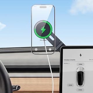 Tesla Phone Mount Charger: 15W Wireless Car Phone Holder Tesla Model 3/Y Accessories【Strongest N52 Magnet + 360° Adjustable + Foldable Design】 Car Mount for Magsafe iPhone & Android
