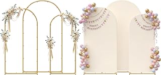 Toolterritary Set of 3 Metal Arch Backdrop Stand with Cover Set, (8FT, 7.2FT, 6.6FT Wedding Arch and Cover Set), Backdrop Arch for Party, Baby Shower, Birthday, and Graduation Ceremony